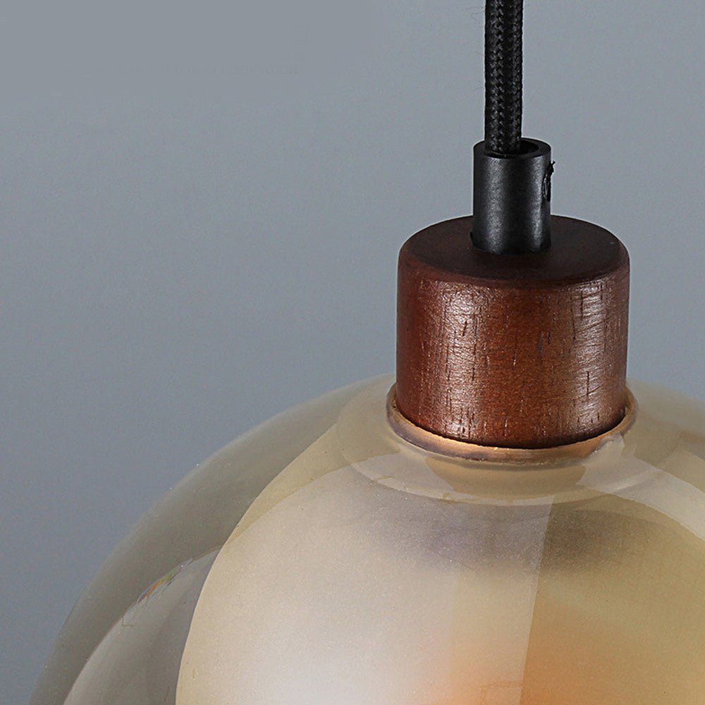Lavisa - Double Glass Pendant Light with Brown Wood