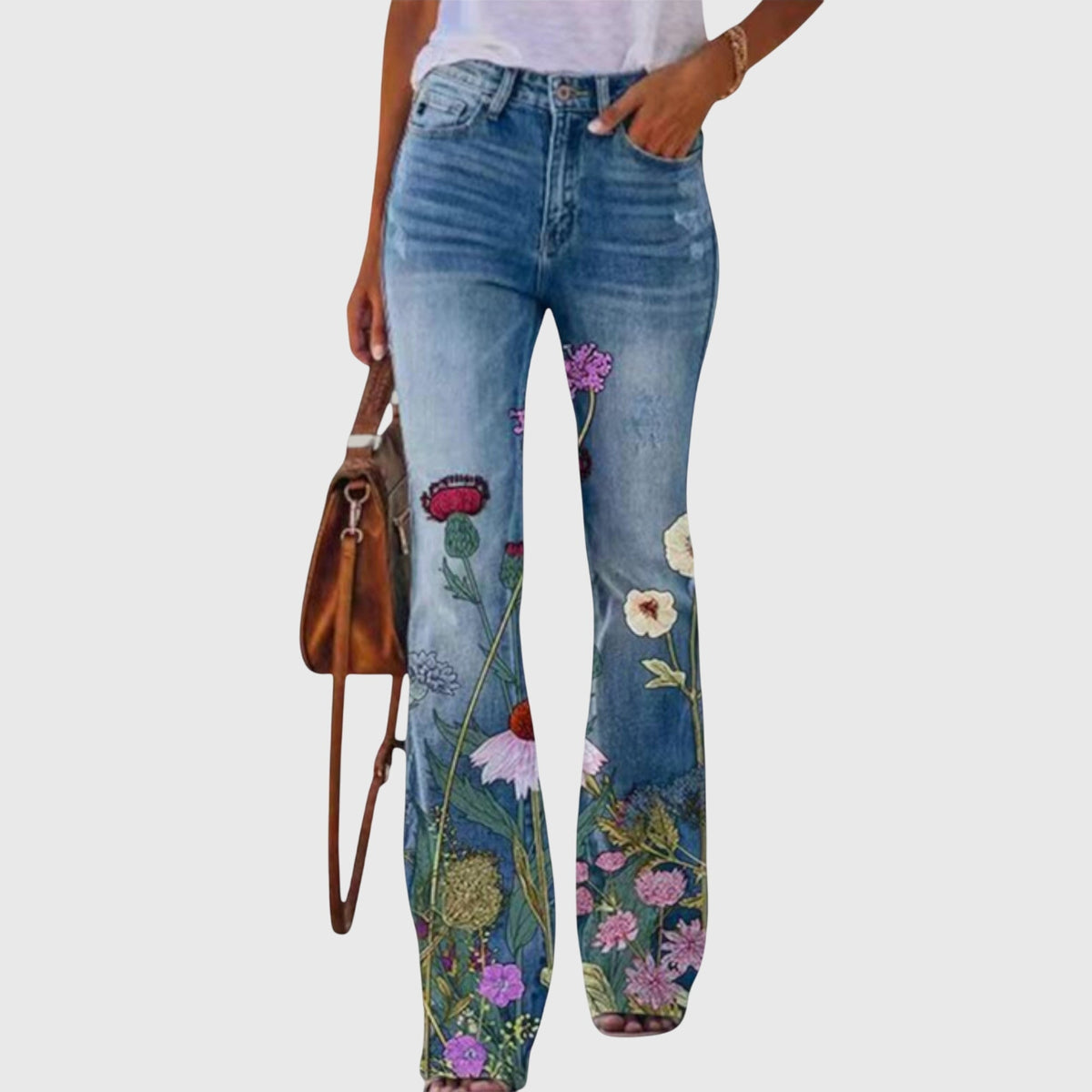 Lavisa - Floral Print High-Waist Flare Jeans
