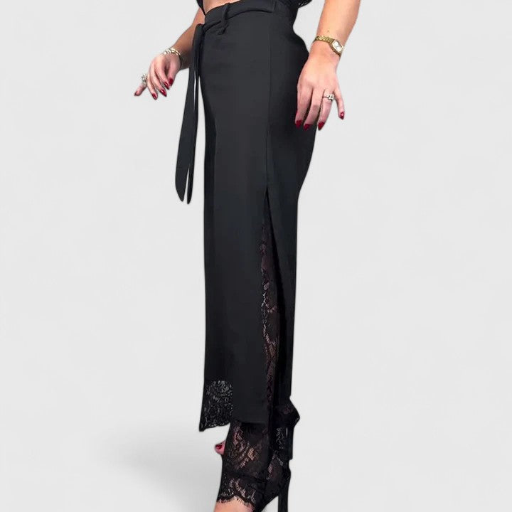 Lavisa - Sophisticated Wide Leg Lace Accent Pants