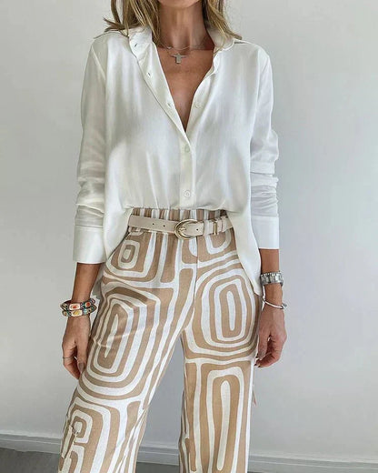 Lavisa - Two-Piece Matching Top and Pants Set with Belt