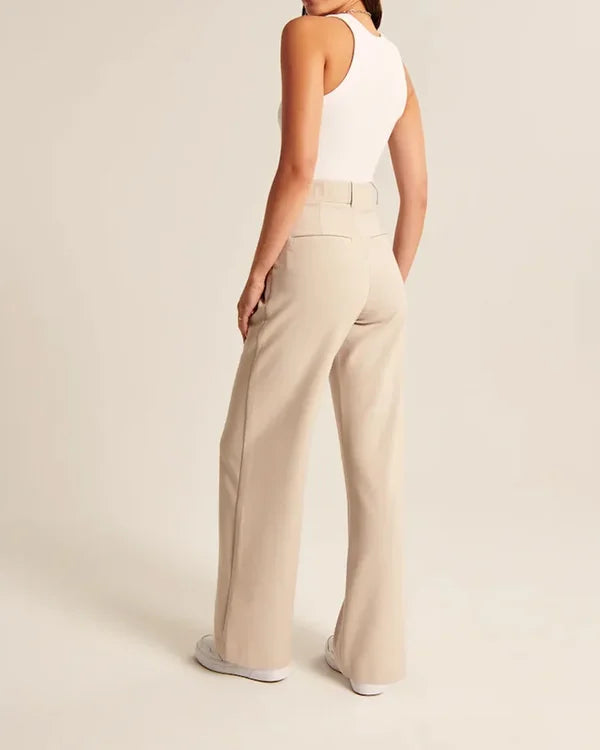 Lavisa - Women's Fitted Flared Pants - High Rise Flare Leg Dress Trousers