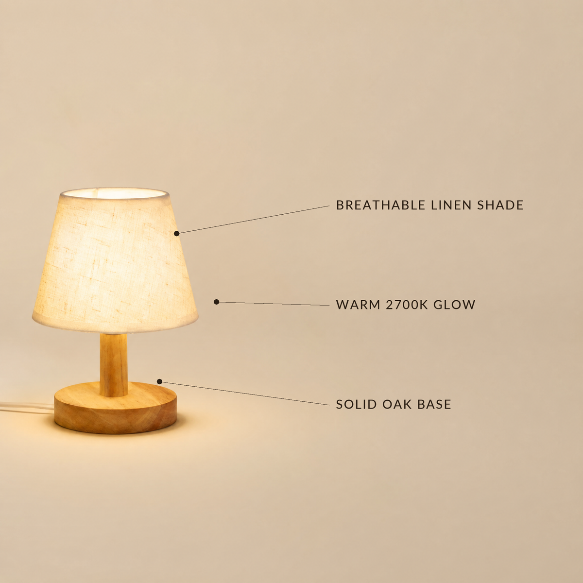 Lavisa - Solid Oak Bedside Table Lamp