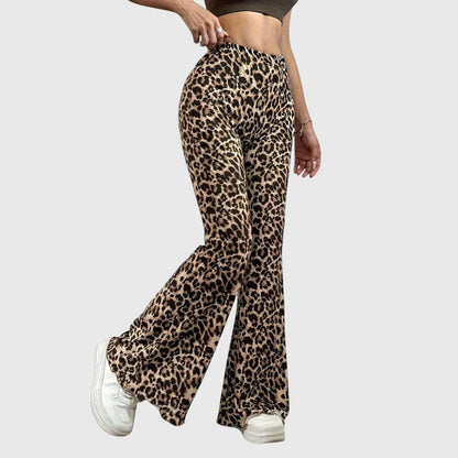 Lavisa - Trendy Leopard Print High Waist Bootcut Pants