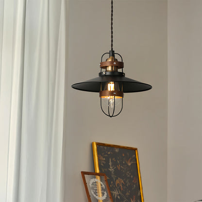 Lavisa - Vintage Iron Farmhouse Pendant Light with Walnut Accents