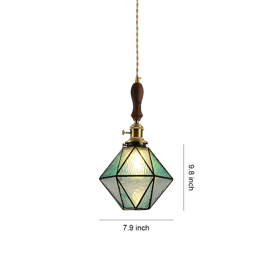 Lavisa - Geometric Diamond Glass Pendant Light with Brass and Wood