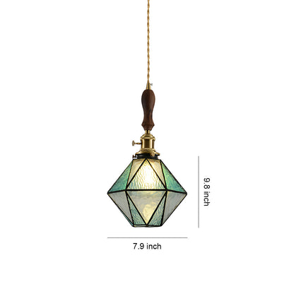 Lavisa - Geometric Diamond Glass Pendant Light with Brass and Wood