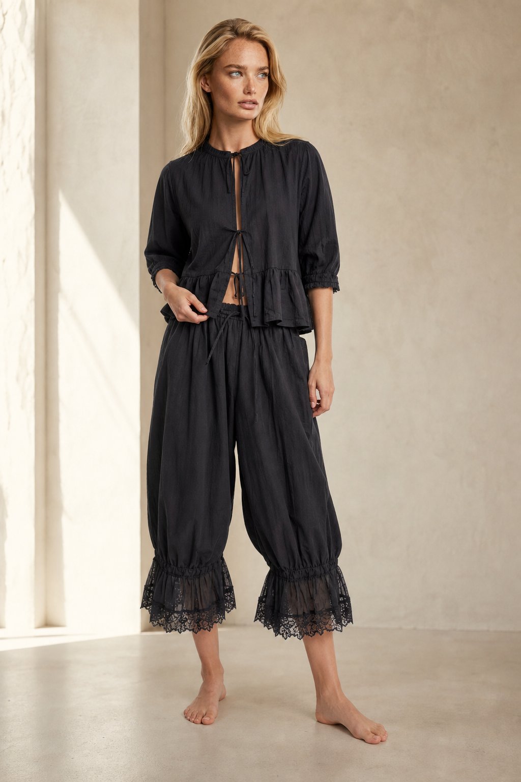 Lavisa - Vintage Lace Cuff Lantern Pants