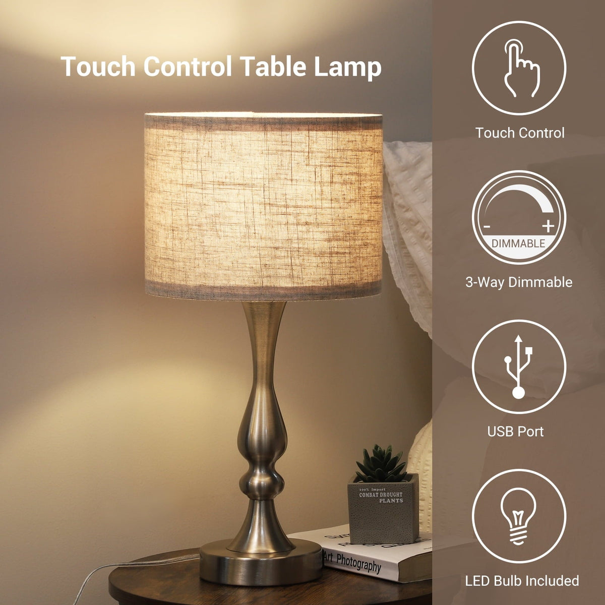 Lavisa - Touch-Control Modern Table Lamps Set of Two with USB Ports