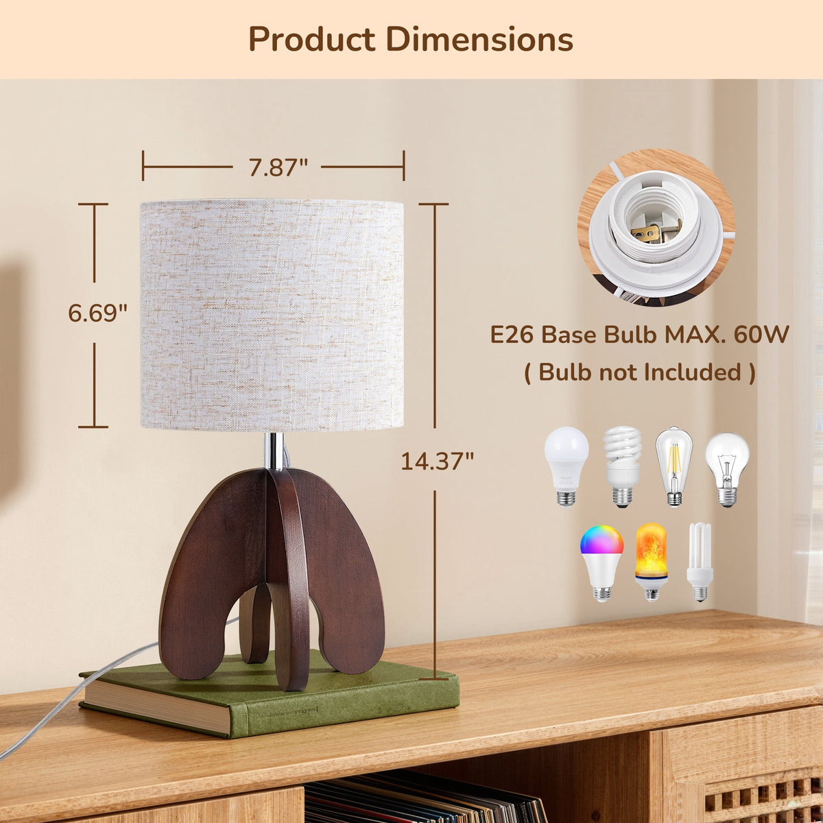 Lavisa - Minimalist Wood Base Bedside Table Lamp