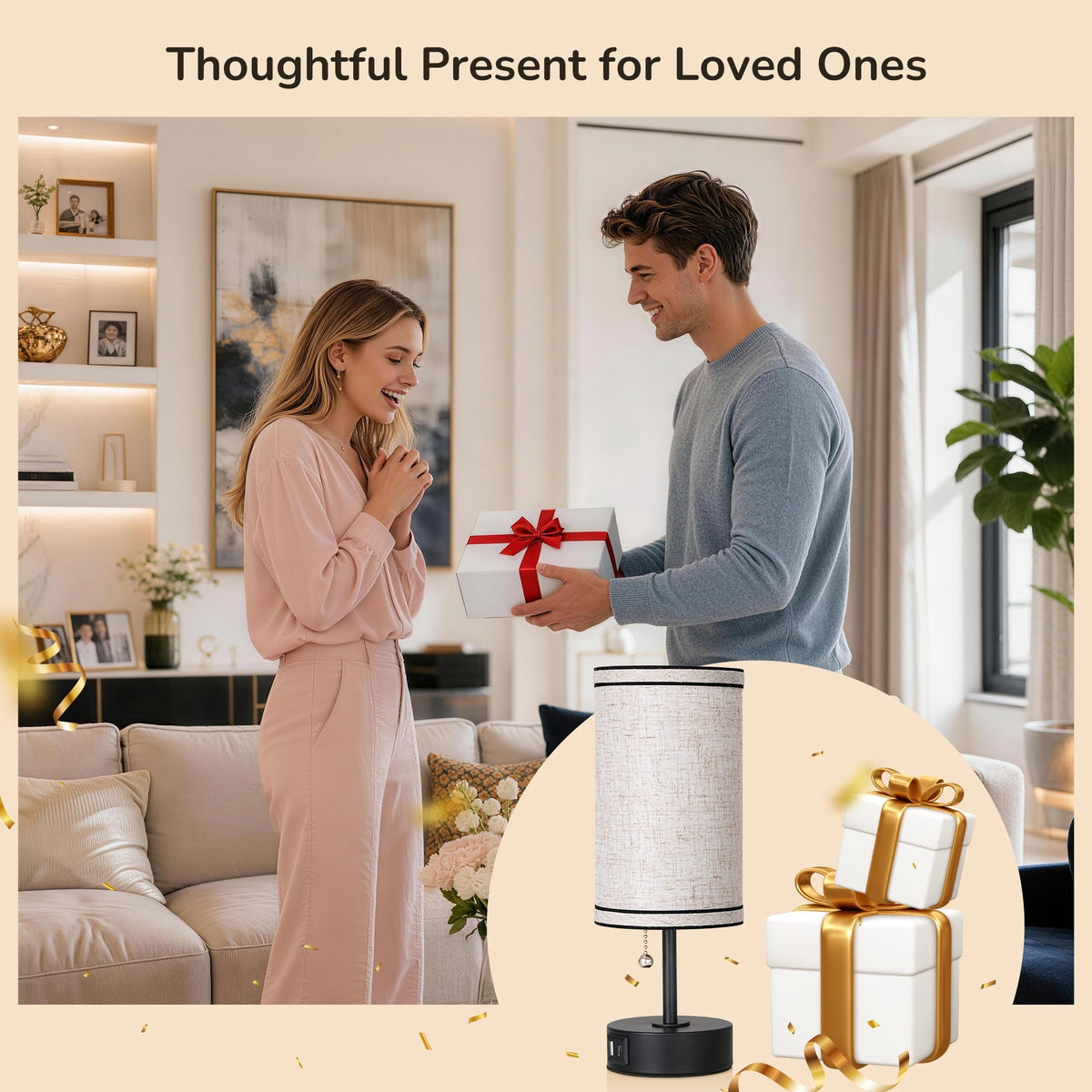Lavisa - Small Bedside Table Lamps with USB Charging Ports