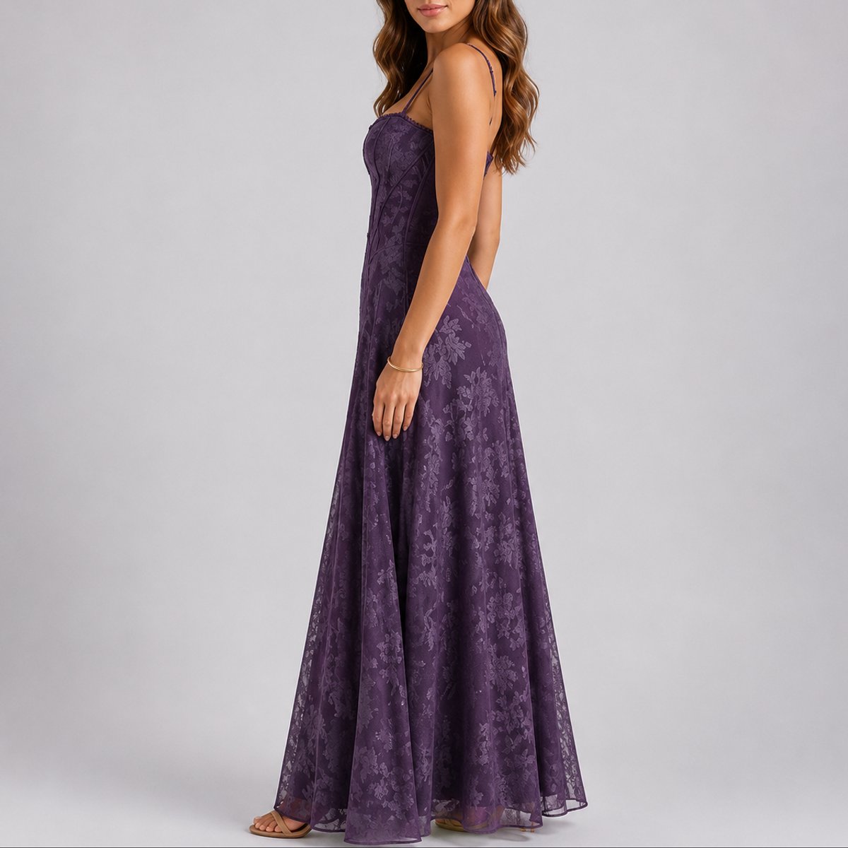 Fall Wedding Guest Dresses Floral Corset Maxi Dress - Side Angle | Lavisa