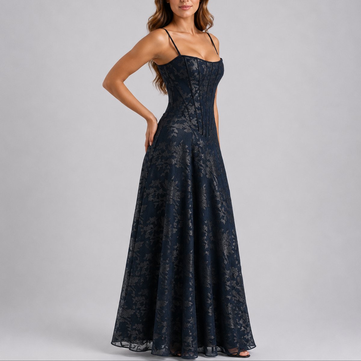 Fall Wedding Guest Dresses Floral Corset Maxi Dress - Back View | Lavisa
