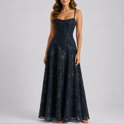 Fall Wedding Guest Dresses Floral Corset Maxi Dress - Close-Up Fabric Texture | Lavisa