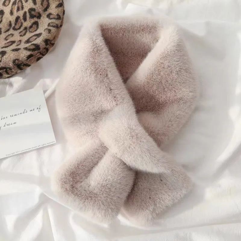 Lavisa - Faux Fur Cross Collar Neck Warmer Winter Scarf