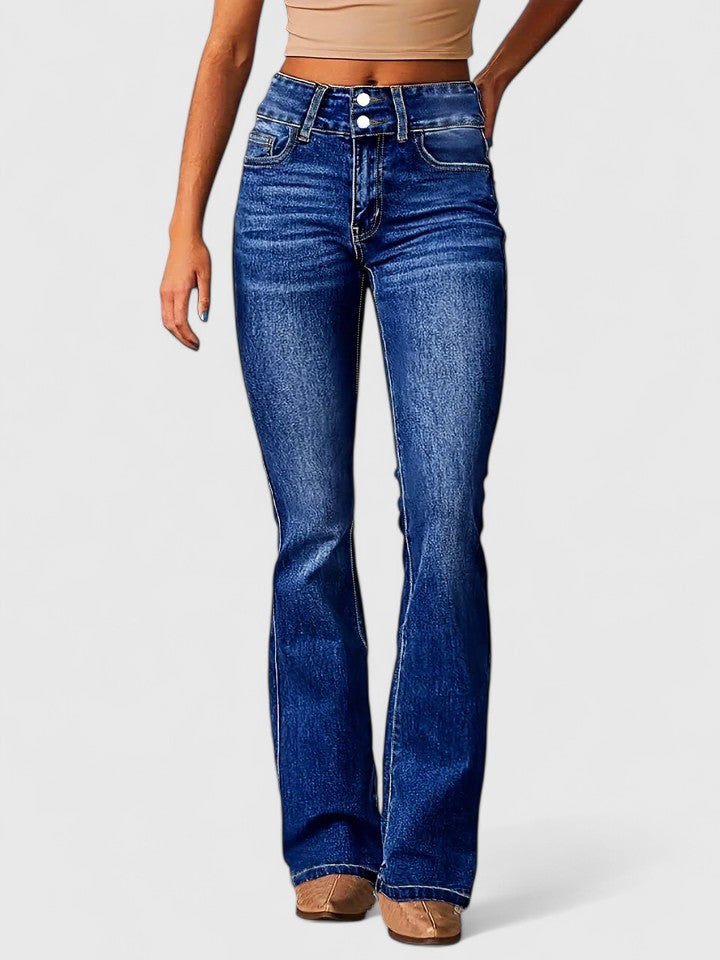 Lavisa - Flared High Waist Pants with Zipper Detail