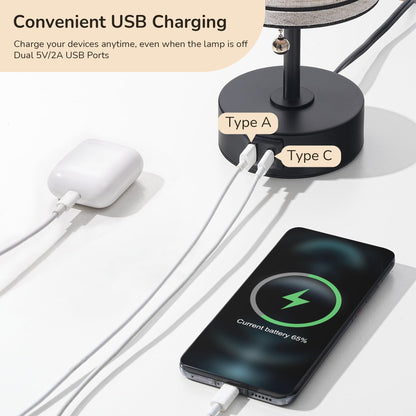 Lavisa - Small Bedside Table Lamps with USB Charging Ports