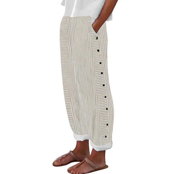 Lavisa - Women's Wide-Leg Striped Pants with Button Detail