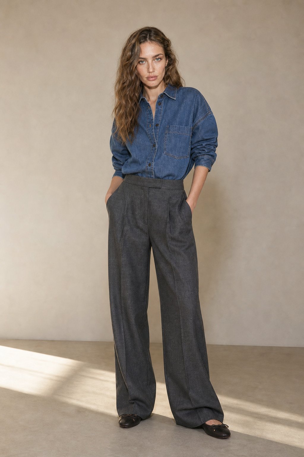 Lavisa - High Waisted Cotton Draped Wide Leg Pants