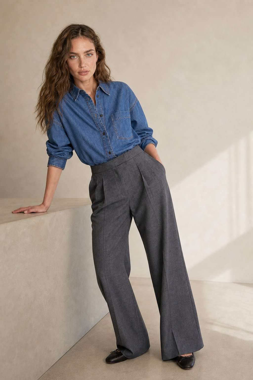 Lavisa - High Waisted Cotton Draped Wide Leg Pants