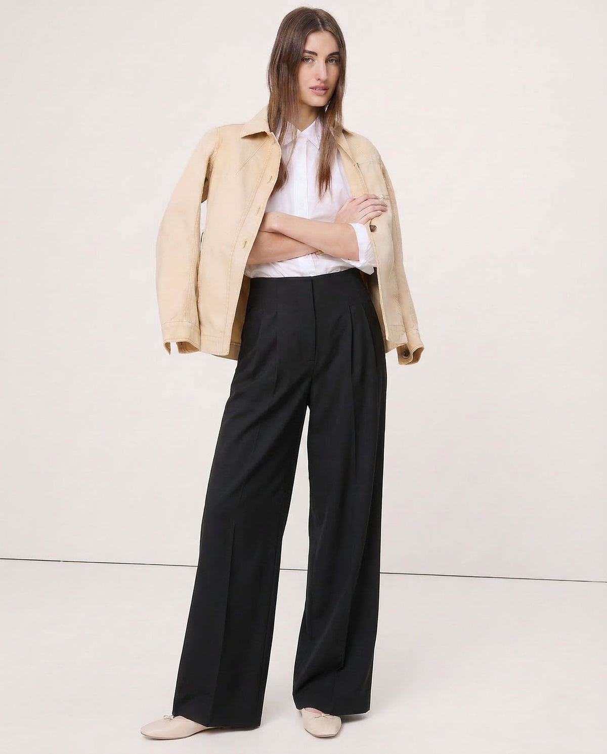 Lavisa - High Waisted Cotton Draped Wide Leg Pants