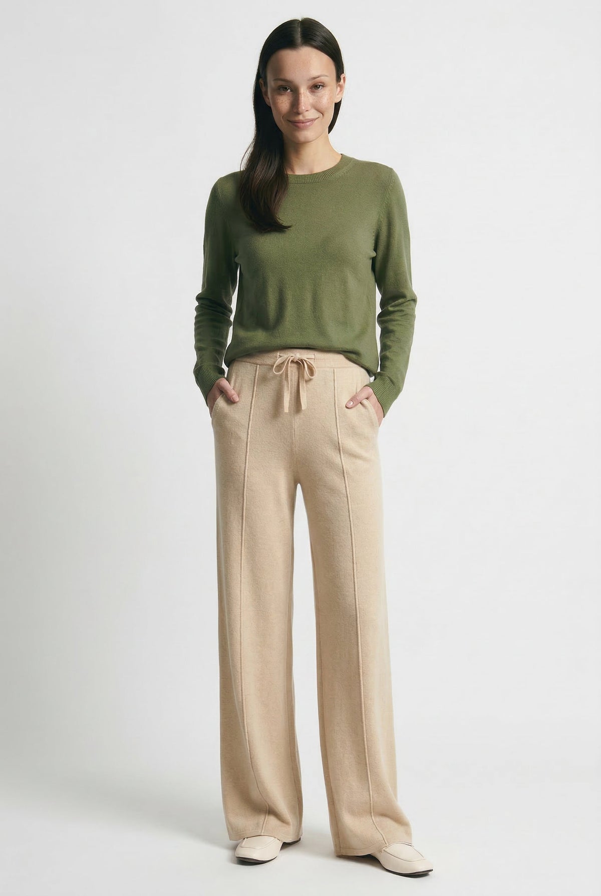 Lavisa - Drawstring High Waist Merino Wool Relaxed Trousers