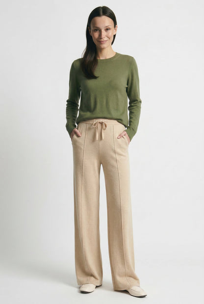 Lavisa - Drawstring High Waist Merino Wool Relaxed Trousers