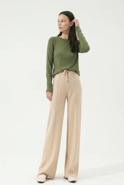 Lavisa - Drawstring High Waist Merino Wool Relaxed Trousers
