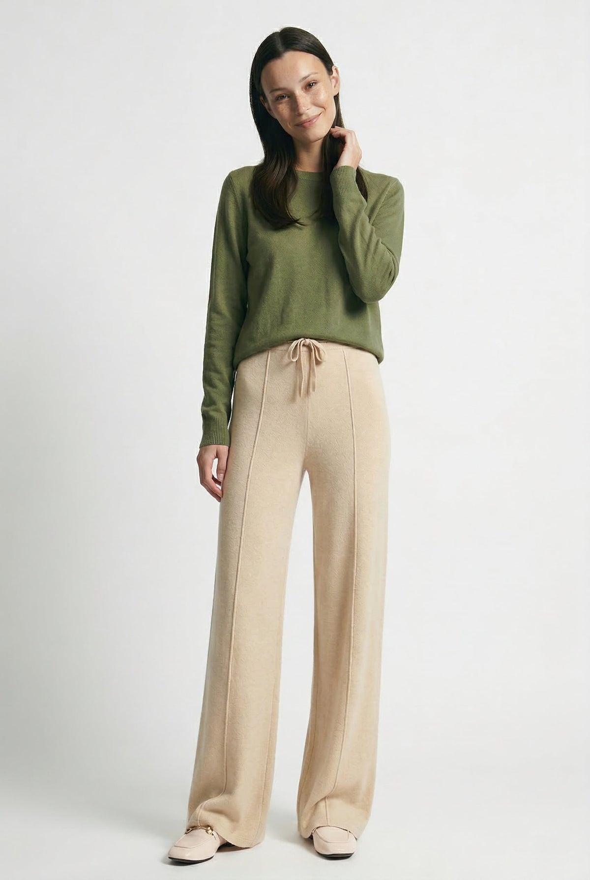 Lavisa - Drawstring High Waist Merino Wool Relaxed Trousers