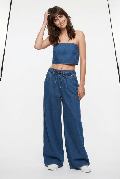 Lavisa - Monaco Drawstring Wide Leg Denim Jeans