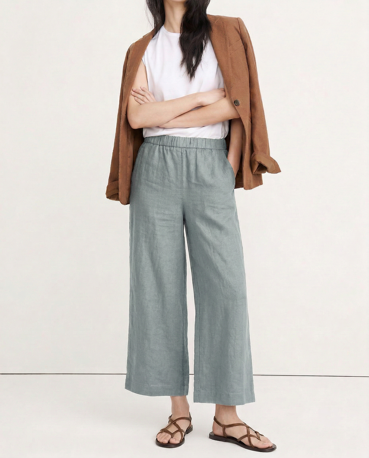 Lavisa - High Waisted Pleated Wide Leg Linen Pants