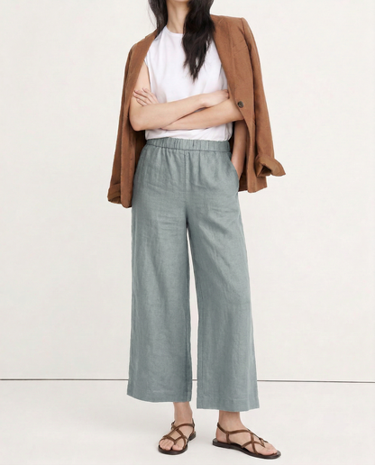 Lavisa - High Waisted Pleated Wide Leg Linen Pants
