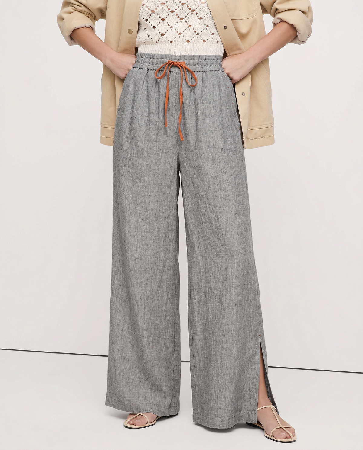 Lavisa - Drawstring Wide Leg Linen Blend Pants