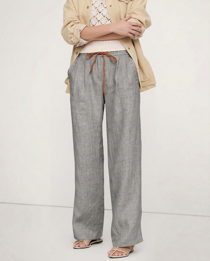 Lavisa - Drawstring Wide Leg Linen Blend Pants