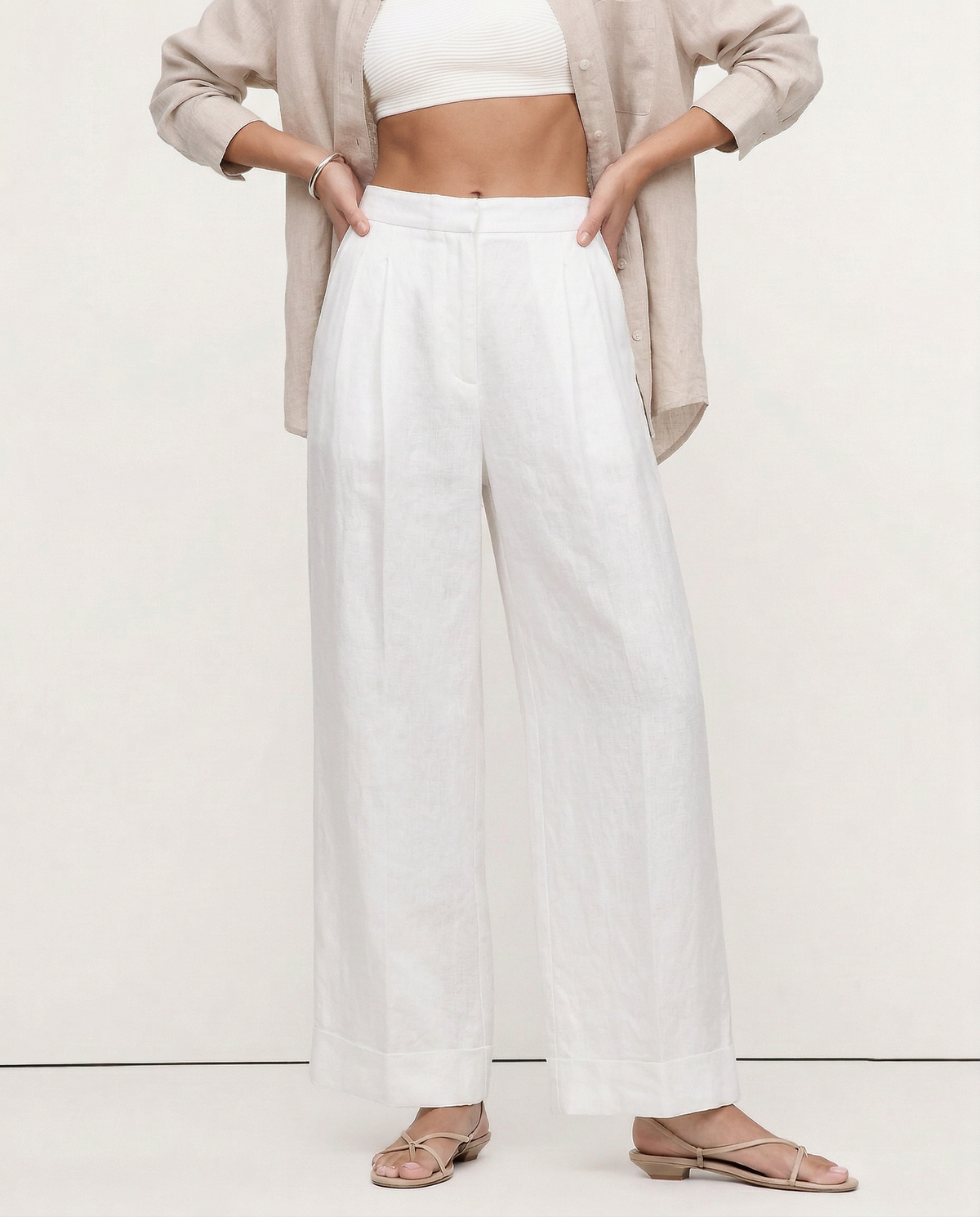Lavisa - High Waisted Pleated Wide Leg Linen Pants