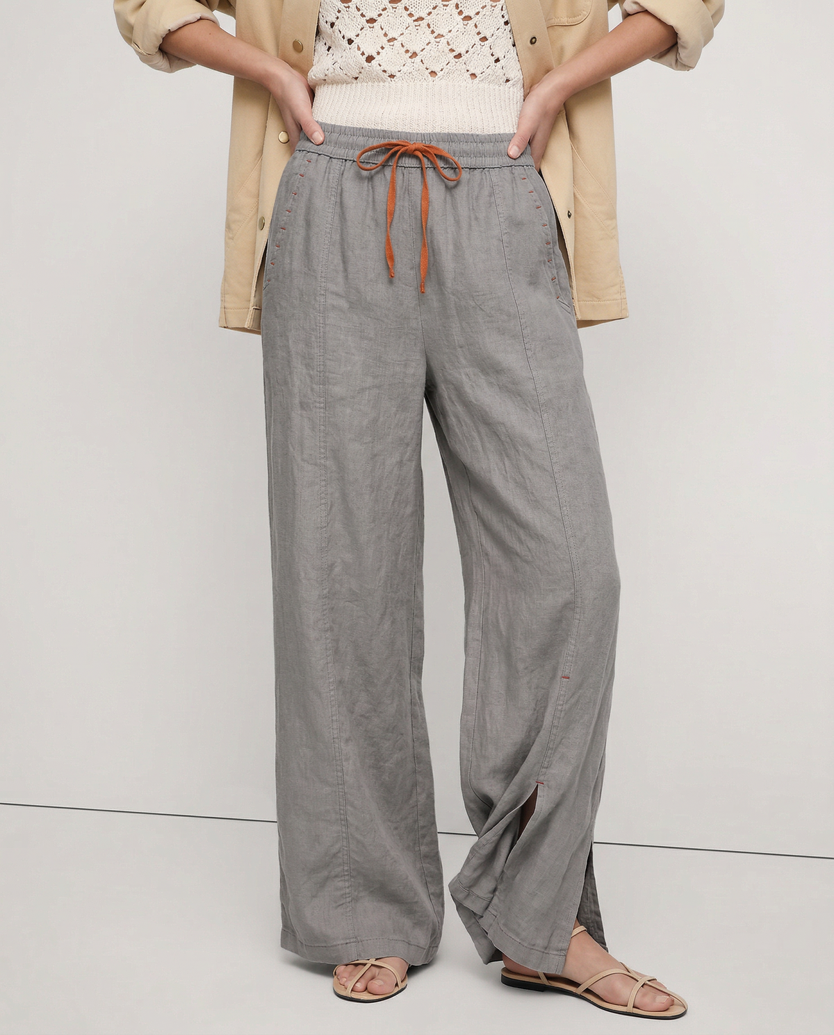 Lavisa - Drawstring Wide Leg Linen Blend Pants
