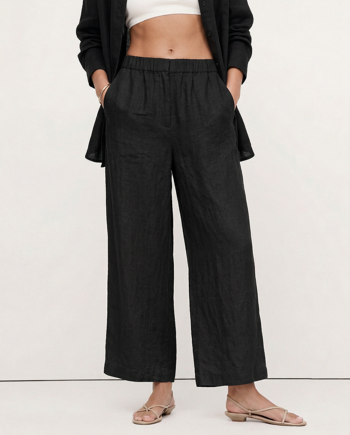 Lavisa - High Waisted Pleated Wide Leg Linen Pants