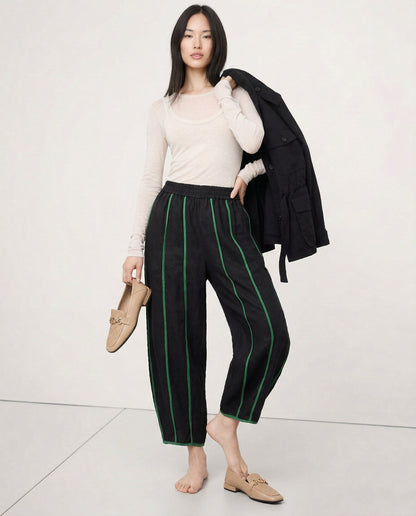 Lavisa - Green Stripe Linen Wide Leg Pants
