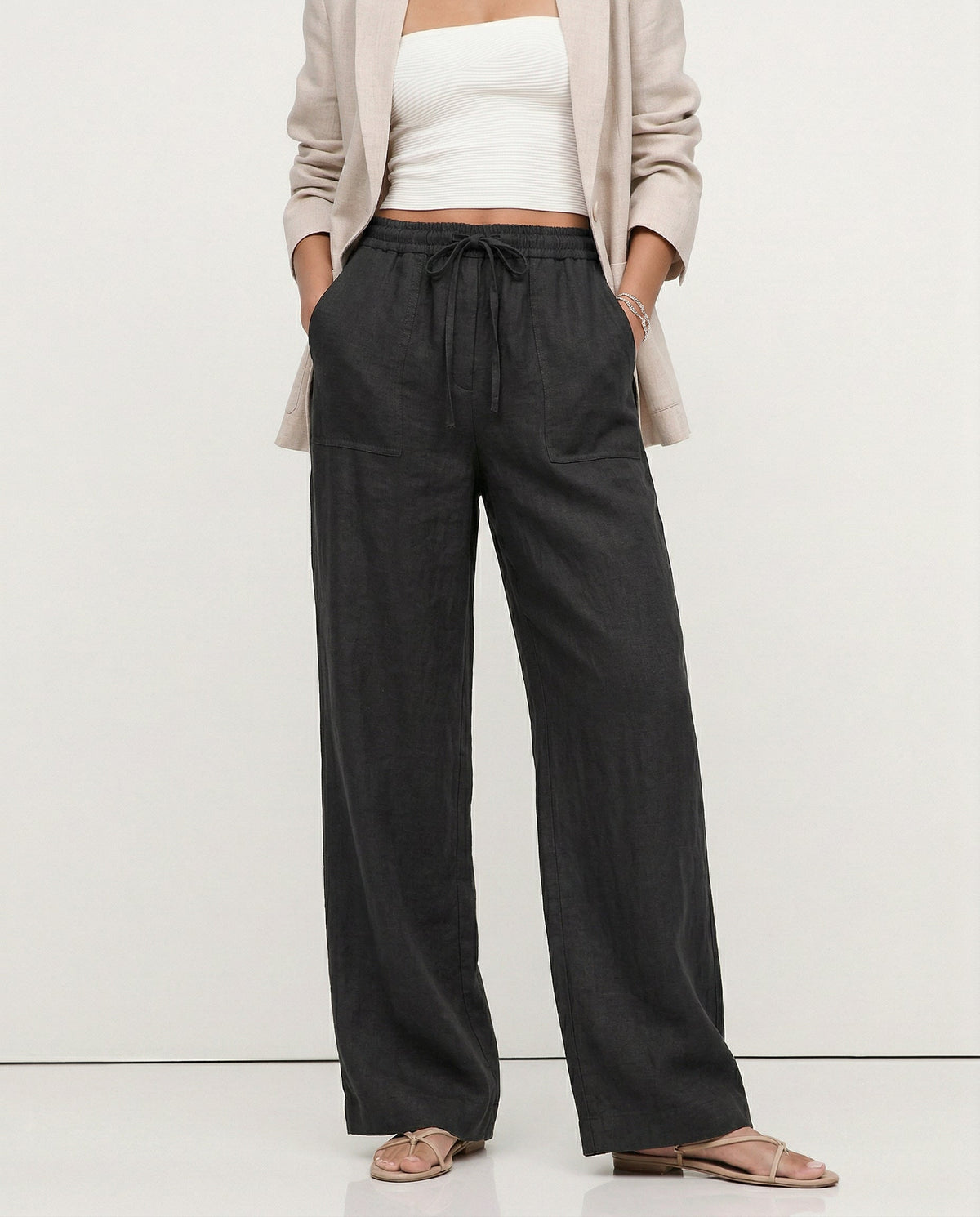 Lavisa - Drawstring Straight Leg Linen Pants