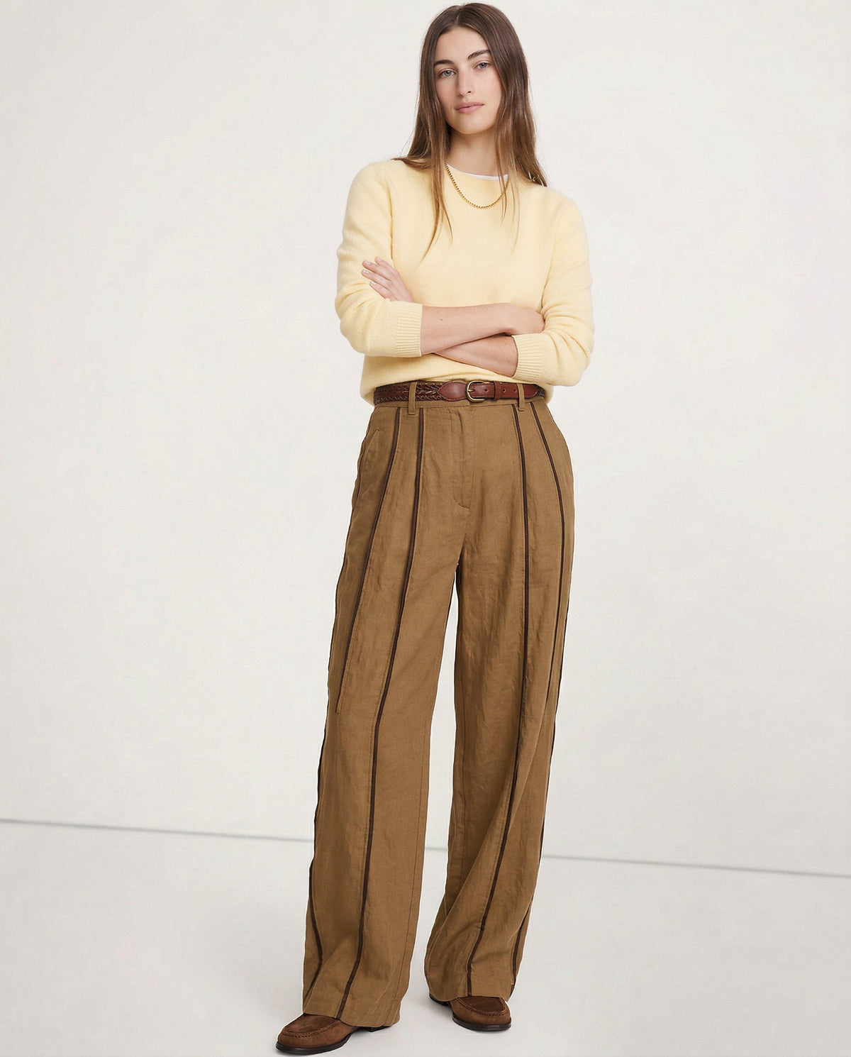 Lavisa - Green Stripe Linen Wide Leg Pants