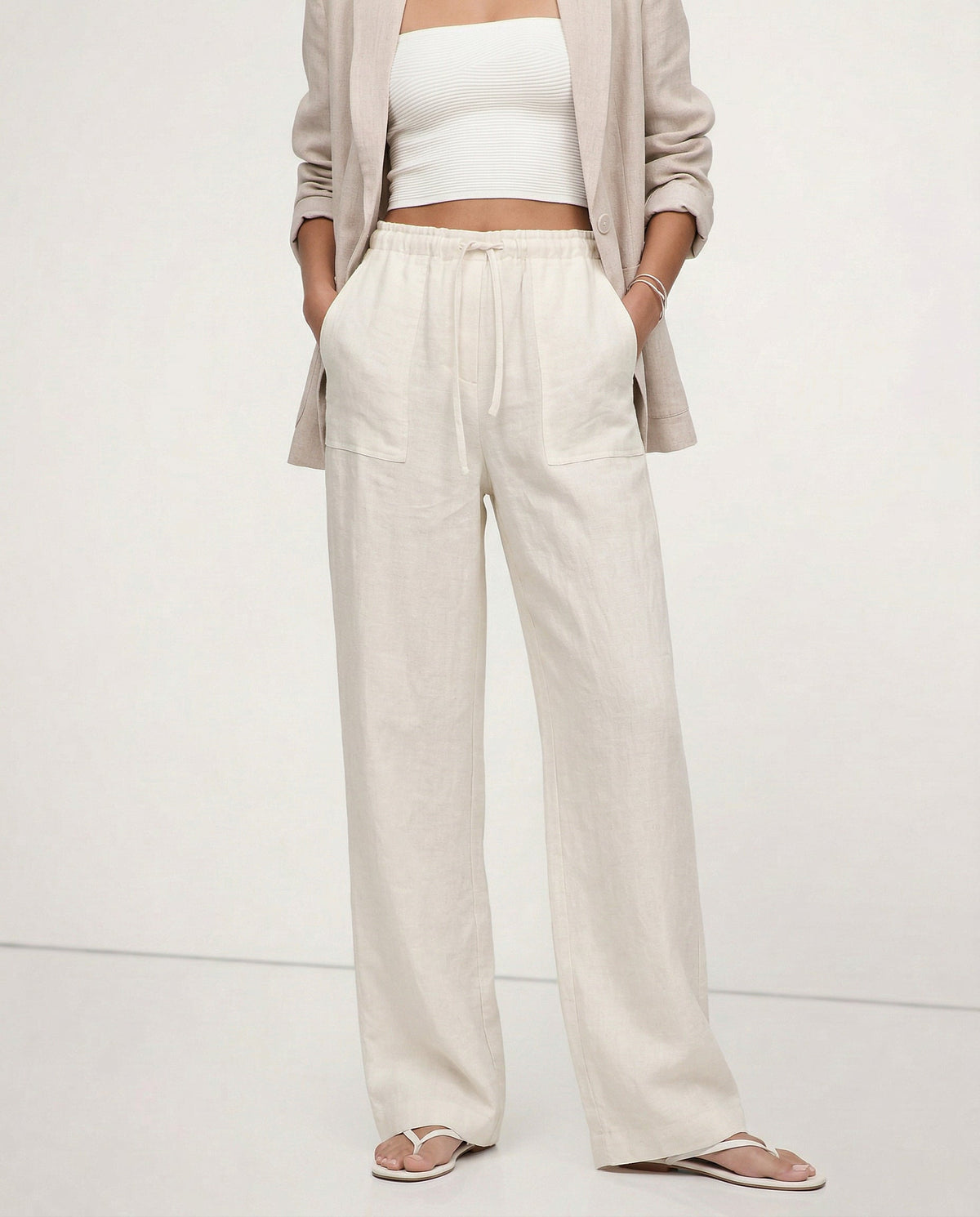 Lavisa - Drawstring Straight Leg Linen Pants