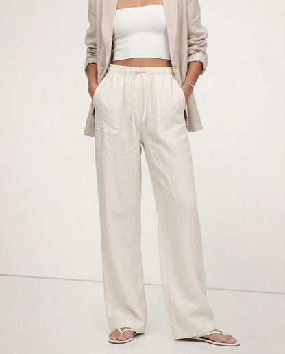Lavisa - Drawstring Straight Leg Linen Pants
