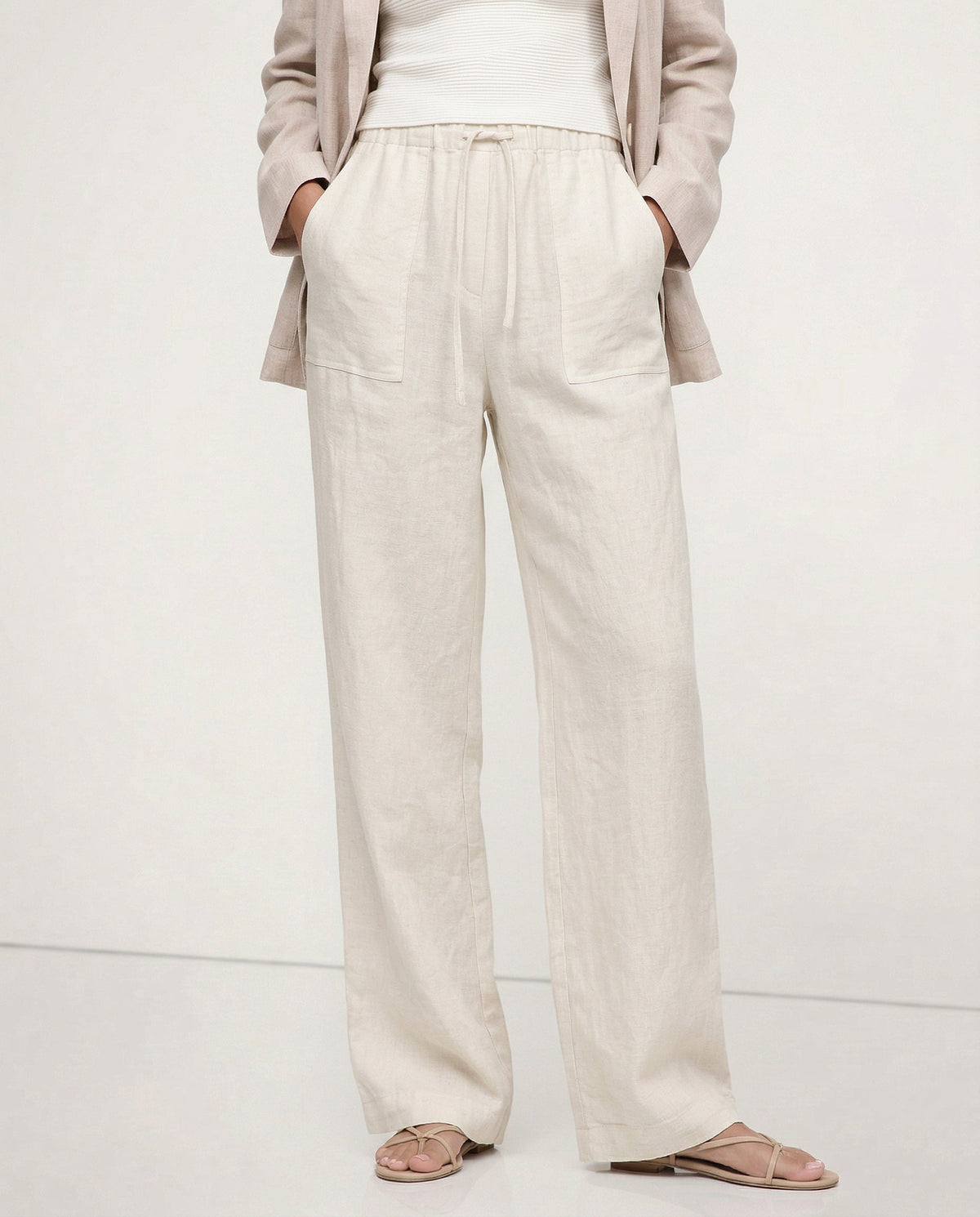Lavisa - Drawstring Straight Leg Linen Pants