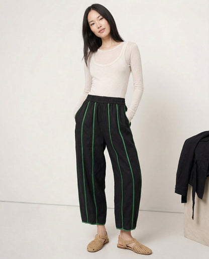 Lavisa - Green Stripe Linen Wide Leg Pants