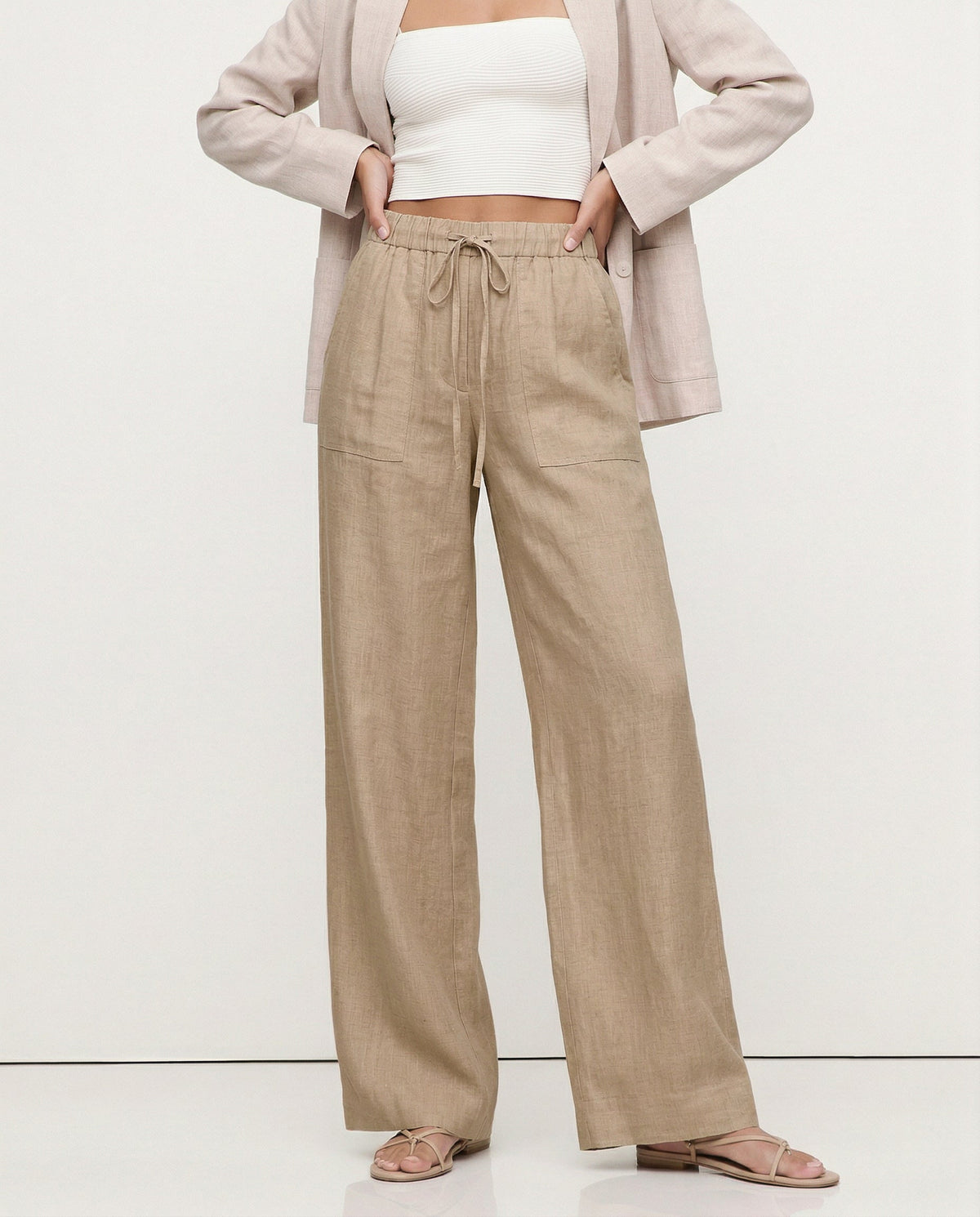 Lavisa - Drawstring Straight Leg Linen Pants