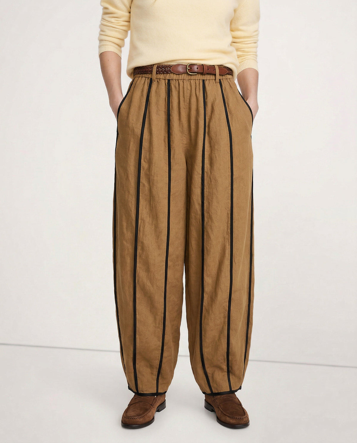 Lavisa - Green Stripe Linen Wide Leg Pants