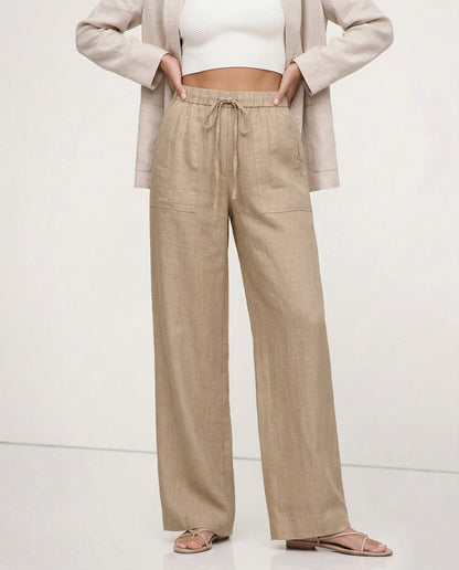 Lavisa - Drawstring Straight Leg Linen Pants
