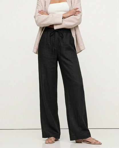 Lavisa - Drawstring Straight Leg Linen Pants