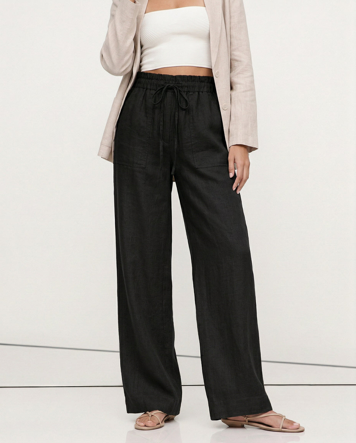 Lavisa - Drawstring Straight Leg Linen Pants