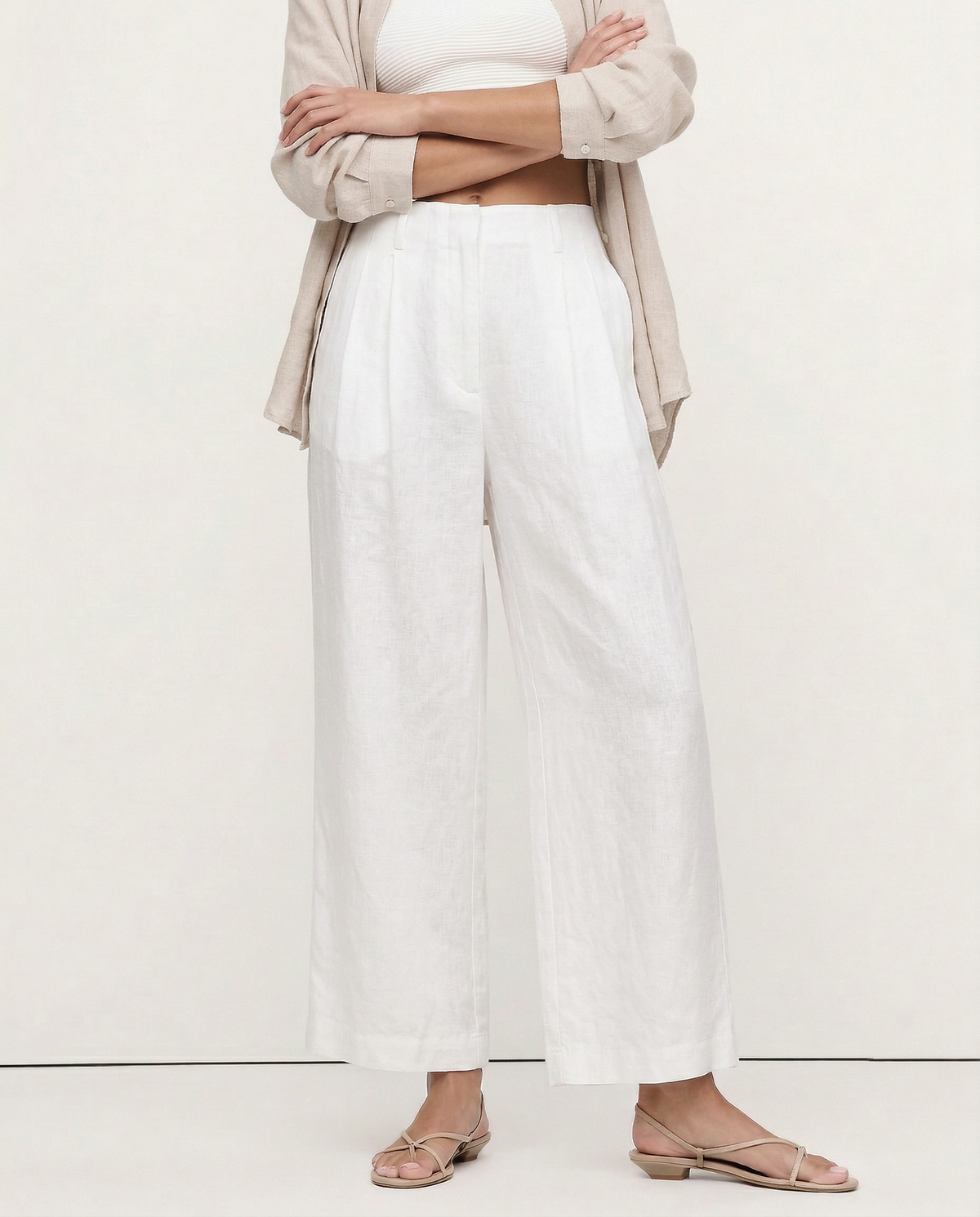 Lavisa - High Waisted Pleated Wide Leg Linen Pants