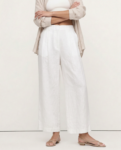 Lavisa - High Waisted Pleated Wide Leg Linen Pants